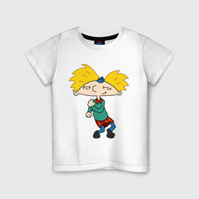 Детская футболка хлопок с принтом Эй, Арнольд! в Курске, 100% хлопок | круглый вырез горловины, полуприлегающий силуэт, длина до линии бедер | Тематика изображения на принте: арнольд | мультик | мультфильм | эй
