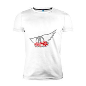 Мужская футболка премиум с принтом Aerosmith с крыльями в Курске, 92% хлопок, 8% лайкра | приталенный силуэт, круглый вырез ворота, длина до линии бедра, короткий рукав | aerosmith | rock | крылья ангела | рок