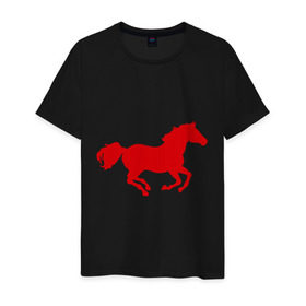 Мужская футболка хлопок с принтом Лошадь (3) в Курске, 100% хлопок | прямой крой, круглый вырез горловины, длина до линии бедер, слегка спущенное плечо. | животные | конь | лошадь | скакун