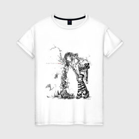 Женская футболка хлопок с принтом Аниме девушка (3) в Курске, 100% хлопок | прямой крой, круглый вырез горловины, длина до линии бедер, слегка спущенное плечо | 