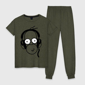 Женская пижама хлопок с принтом Гомер и музыка в Курске, 100% хлопок | брюки и футболка прямого кроя, без карманов, на брюках мягкая резинка на поясе и по низу штанин | гомер