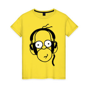 Женская футболка хлопок с принтом Гомер и музыка в Курске, 100% хлопок | прямой крой, круглый вырез горловины, длина до линии бедер, слегка спущенное плечо | гомер