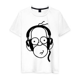 Мужская футболка хлопок с принтом Гомер и музыка в Курске, 100% хлопок | прямой крой, круглый вырез горловины, длина до линии бедер, слегка спущенное плечо. | гомер