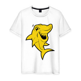 Мужская футболка хлопок с принтом Веселая акула в Курске, 100% хлопок | прямой крой, круглый вырез горловины, длина до линии бедер, слегка спущенное плечо. | акула | веселая акула | животные | хищник