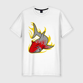 Мужская футболка премиум с принтом Свирепая акула в Курске, 92% хлопок, 8% лайкра | приталенный силуэт, круглый вырез ворота, длина до линии бедра, короткий рукав | огонь | свирепая акула | хищник
