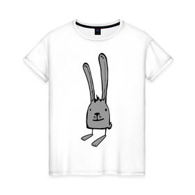 Женская футболка хлопок с принтом Ушастый заяц в Курске, 100% хлопок | прямой крой, круглый вырез горловины, длина до линии бедер, слегка спущенное плечо | животные | зайка | зайчик | заяц | кролик | ушастный заяц | уши
