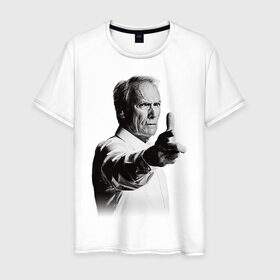 Мужская футболка хлопок с принтом Клинт Иствуд в Курске, 100% хлопок | прямой крой, круглый вырез горловины, длина до линии бедер, слегка спущенное плечо. | Тематика изображения на принте: вестерн | гран торино | клинт иствуд