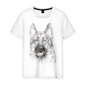 Мужская футболка хлопок с принтом Собака Овчарка в Курске, 100% хлопок | прямой крой, круглый вырез горловины, длина до линии бедер, слегка спущенное плечо. | dog | животные | овчарка | пес | песик | собака