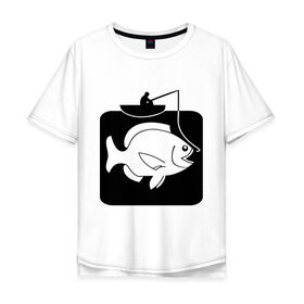 Мужская футболка хлопок Oversize с принтом Рыбак и большая рыба в Курске, 100% хлопок | свободный крой, круглый ворот, “спинка” длиннее передней части | лодка | прикольные | рисунок | рыба | рыбак | рыбалка