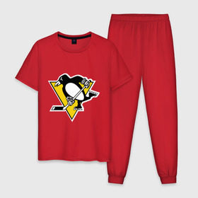 Мужская пижама хлопок с принтом Pittsburgh Penguins Malkin 71 в Курске, 100% хлопок | брюки и футболка прямого кроя, без карманов, на брюках мягкая резинка на поясе и по низу штанин
 | Тематика изображения на принте: malkin | nhl | pittsburgh penguins | малкин | нхл | питсбург | хоккейный клуб