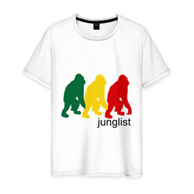 Мужская футболка хлопок с принтом Junglist - обезьяны в Курске, 100% хлопок | прямой крой, круглый вырез горловины, длина до линии бедер, слегка спущенное плечо. | junglist | джанглисты | обезьяны