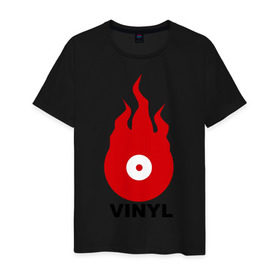 Мужская футболка хлопок с принтом Vinyl в Курске, 100% хлопок | прямой крой, круглый вырез горловины, длина до линии бедер, слегка спущенное плечо. | tiesto | vinyl | винил | огонь | пластинка