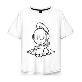 Мужская футболка хлопок Oversize с принтом Ангел в наушниках в Курске, 100% хлопок | свободный крой, круглый ворот, “спинка” длиннее передней части | club | dj | ангел | диджей | клуб | наушники