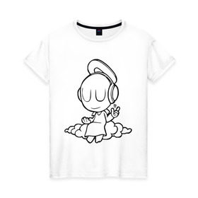 Женская футболка хлопок с принтом Ангел в наушниках в Курске, 100% хлопок | прямой крой, круглый вырез горловины, длина до линии бедер, слегка спущенное плечо | club | dj | ангел | диджей | клуб | наушники