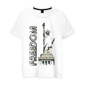 Мужская футболка хлопок с принтом Freedom в Курске, 100% хлопок | прямой крой, круглый вырез горловины, длина до линии бедер, слегка спущенное плечо. | freedom | usa | америка | йорк | нью | нью йорк | свобода | статуя свободы | сша