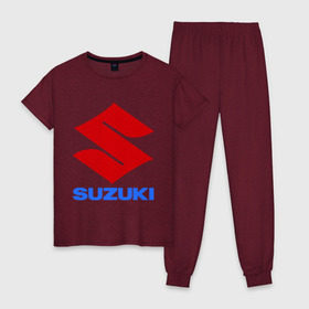 Женская пижама хлопок с принтом Suzuki в Курске, 100% хлопок | брюки и футболка прямого кроя, без карманов, на брюках мягкая резинка на поясе и по низу штанин | suzuki | авто | автомобили | автомобиль | бренд | бренды | логотип | машины | сузуки | тачки