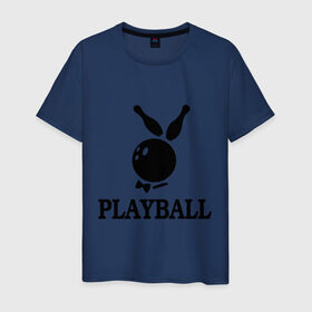 Мужская футболка хлопок с принтом Playball в Курске, 100% хлопок | прямой крой, круглый вырез горловины, длина до линии бедер, слегка спущенное плечо. | bowling | playball | playboy | боулинг | кегли | плейбой | шар | шары