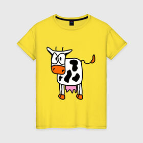 Женская футболка хлопок с принтом Корова - буренка в Курске, 100% хлопок | прямой крой, круглый вырез горловины, длина до линии бедер, слегка спущенное плечо | cow | буренка | животные | корова | крс | скот