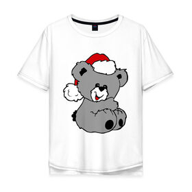 Мужская футболка хлопок Oversize с принтом Милый медведь в шапочке в Курске, 100% хлопок | свободный крой, круглый ворот, “спинка” длиннее передней части | медвежонок | медеведь | мишка | мишутка | шапка | шапочка