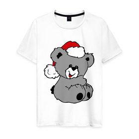 Мужская футболка хлопок с принтом Милый медведь в шапочке в Курске, 100% хлопок | прямой крой, круглый вырез горловины, длина до линии бедер, слегка спущенное плечо. | медвежонок | медеведь | мишка | мишутка | шапка | шапочка