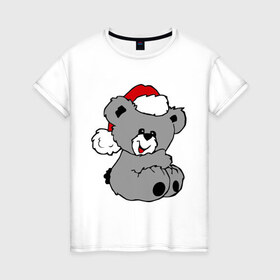 Женская футболка хлопок с принтом Милый медведь в шапочке в Курске, 100% хлопок | прямой крой, круглый вырез горловины, длина до линии бедер, слегка спущенное плечо | медвежонок | медеведь | мишка | мишутка | шапка | шапочка