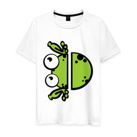 Мужская футболка хлопок с принтом Смешная лягушка в Курске, 100% хлопок | прямой крой, круглый вырез горловины, длина до линии бедер, слегка спущенное плечо. | жвотные | лягушка | смешная лягушка