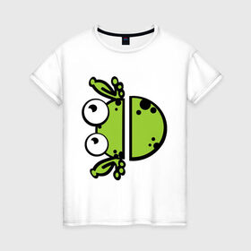 Женская футболка хлопок с принтом Смешная лягушка в Курске, 100% хлопок | прямой крой, круглый вырез горловины, длина до линии бедер, слегка спущенное плечо | жвотные | лягушка | смешная лягушка