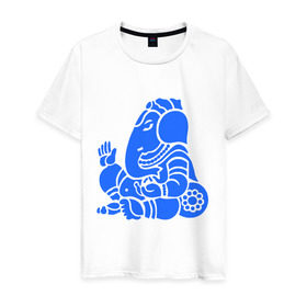 Мужская футболка хлопок с принтом Ганеша в Курске, 100% хлопок | прямой крой, круглый вырез горловины, длина до линии бедер, слегка спущенное плечо. | Тематика изображения на принте: слон