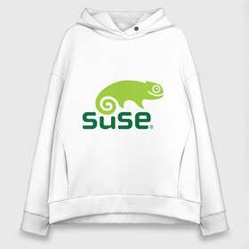 Женское худи Oversize хлопок с принтом Suse в Курске, френч-терри — 70% хлопок, 30% полиэстер. Мягкий теплый начес внутри —100% хлопок | боковые карманы, эластичные манжеты и нижняя кромка, капюшон на магнитной кнопке | Тематика изображения на принте: linux | suse | линукс | программа | софт