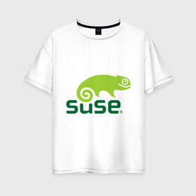 Женская футболка хлопок Oversize с принтом Suse в Курске, 100% хлопок | свободный крой, круглый ворот, спущенный рукав, длина до линии бедер
 | linux | suse | линукс | программа | софт