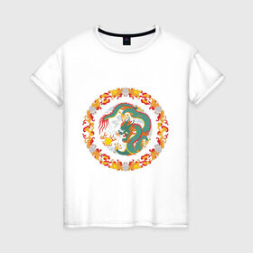 Женская футболка хлопок с принтом China dragon в Курске, 100% хлопок | прямой крой, круглый вырез горловины, длина до линии бедер, слегка спущенное плечо | china dragon | tribal | дракон | китайский дракон | трайбл | узор