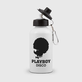 Бутылка спортивная с принтом Playboy disco в Курске, металл | емкость — 500 мл, в комплекте две пластиковые крышки и карабин для крепления | disco | play boy | playboy | диско | зайчик | плей бой | плейбой