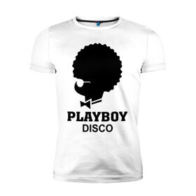 Мужская футболка премиум с принтом Playboy disco в Курске, 92% хлопок, 8% лайкра | приталенный силуэт, круглый вырез ворота, длина до линии бедра, короткий рукав | Тематика изображения на принте: disco | play boy | playboy | диско | зайчик | плей бой | плейбой