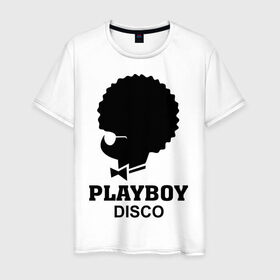 Мужская футболка хлопок с принтом Playboy disco в Курске, 100% хлопок | прямой крой, круглый вырез горловины, длина до линии бедер, слегка спущенное плечо. | disco | play boy | playboy | диско | зайчик | плей бой | плейбой