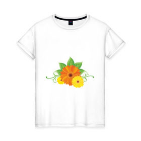 Женская футболка хлопок с принтом Герберы (2) в Курске, 100% хлопок | прямой крой, круглый вырез горловины, длина до линии бедер, слегка спущенное плечо | герберы | любая женщина любит цветы.цветы | цветок