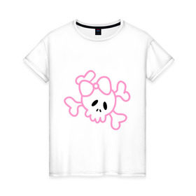 Женская футболка хлопок с принтом Эмо (9) в Курске, 100% хлопок | прямой крой, круглый вырез горловины, длина до линии бедер, слегка спущенное плечо | emo | розовый череп | эмо | эмо череп