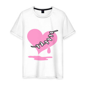 Мужская футболка хлопок с принтом Сердце Emo в Курске, 100% хлопок | прямой крой, круглый вырез горловины, длина до линии бедер, слегка спущенное плечо. | emo | зашитое сердце | розовое сердце | сердце | сердце эмо | субкультуры | эмо