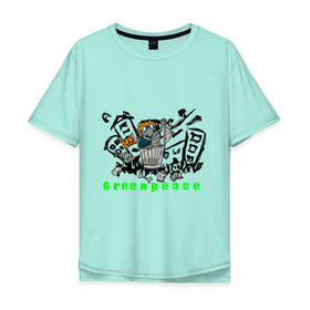 Мужская футболка хлопок Oversize с принтом Greenpeace (2) в Курске, 100% хлопок | свободный крой, круглый ворот, “спинка” длиннее передней части | greenpeace | город | гринпис | загрязнение планеты | зеленый мир | мусор | планета замля