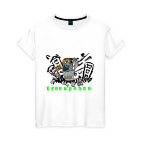 Женская футболка хлопок с принтом Greenpeace (2) в Курске, 100% хлопок | прямой крой, круглый вырез горловины, длина до линии бедер, слегка спущенное плечо | greenpeace | город | гринпис | загрязнение планеты | зеленый мир | мусор | планета замля