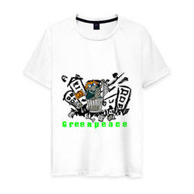 Мужская футболка хлопок с принтом Greenpeace (2) в Курске, 100% хлопок | прямой крой, круглый вырез горловины, длина до линии бедер, слегка спущенное плечо. | greenpeace | город | гринпис | загрязнение планеты | зеленый мир | мусор | планета замля