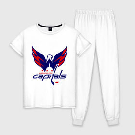 Женская пижама хлопок с принтом Овечкин (Washington Capitals) в Курске, 100% хлопок | брюки и футболка прямого кроя, без карманов, на брюках мягкая резинка на поясе и по низу штанин | национальная хоккейная лига | нхл