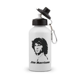Бутылка спортивная с принтом Jim Morrison в Курске, металл | емкость — 500 мл, в комплекте две пластиковые крышки и карабин для крепления | Тематика изображения на принте: morrison | джим морисон | лицо jim morrison | лицо джима морисона | морисон