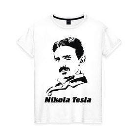 Женская футболка хлопок с принтом Nikola Tesla в Курске, 100% хлопок | прямой крой, круглый вырез горловины, длина до линии бедер, слегка спущенное плечо | nikola tesla | знаменитая личность | знаменитость | никола тесла | портрет | тесла | ученый | физик