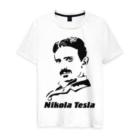 Мужская футболка хлопок с принтом Nikola Tesla в Курске, 100% хлопок | прямой крой, круглый вырез горловины, длина до линии бедер, слегка спущенное плечо. | nikola tesla | знаменитая личность | знаменитость | никола тесла | портрет | тесла | ученый | физик