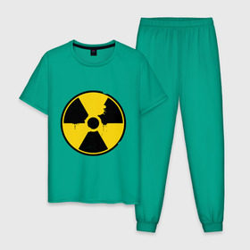Мужская пижама хлопок с принтом Радиоактивность в Курске, 100% хлопок | брюки и футболка прямого кроя, без карманов, на брюках мягкая резинка на поясе и по низу штанин
 | знак радиации | предупреждение | радиация | радиоактивность | угрозы
