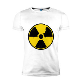 Мужская футболка премиум с принтом Радиоактивность в Курске, 92% хлопок, 8% лайкра | приталенный силуэт, круглый вырез ворота, длина до линии бедра, короткий рукав | знак радиации | предупреждение | радиация | радиоактивность | угрозы