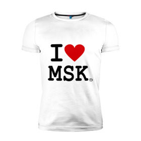 Мужская футболка премиум с принтом I love MSK (Moscow) в Курске, 92% хлопок, 8% лайкра | приталенный силуэт, круглый вырез ворота, длина до линии бедра, короткий рукав | i love | moscow | russia | москва | россия | столица | я люблю москву