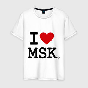 Мужская футболка хлопок с принтом I love MSK (Moscow) в Курске, 100% хлопок | прямой крой, круглый вырез горловины, длина до линии бедер, слегка спущенное плечо. | i love | moscow | russia | москва | россия | столица | я люблю москву