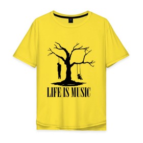 Мужская футболка хлопок Oversize с принтом Life is music (dead) в Курске, 100% хлопок | свободный крой, круглый ворот, “спинка” длиннее передней части | Тематика изображения на принте: 