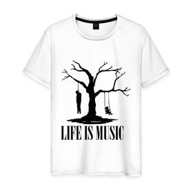 Мужская футболка хлопок с принтом Life is music (dead) в Курске, 100% хлопок | прямой крой, круглый вырез горловины, длина до линии бедер, слегка спущенное плечо. | 